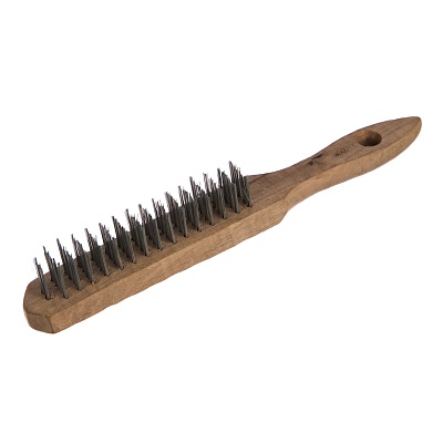 <3503-4> Щетка проволочная, 4 ряда, деревянная рукоятка, стальная, ТЕВТОН