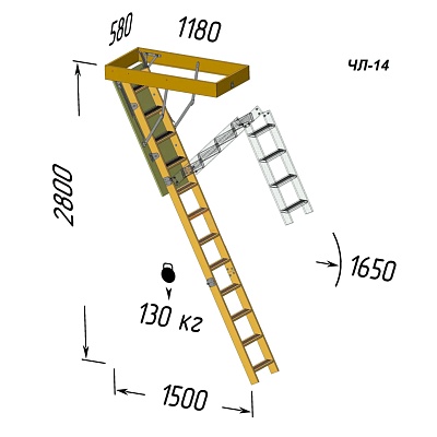 Черд. лестница 600х1200 L-2800мм. ЧЛ-14 (Ле)