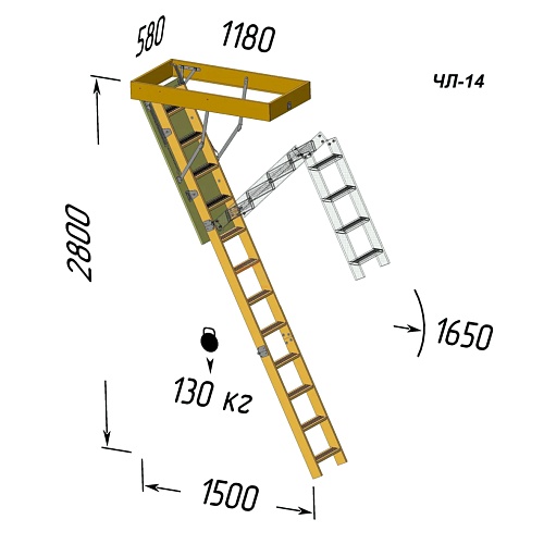 Черд. лестница 600х1200 L-2800мм. ЧЛ-14 (Ле)