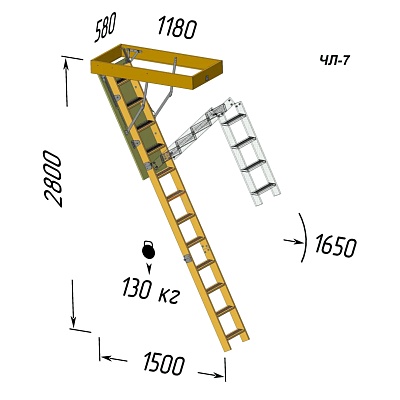 ДЕРЕВЯННАЯ ЧЕРДАЧНАЯ ЛЕСТНИЦА 600Х1200 L-2800 ЧЛ-7