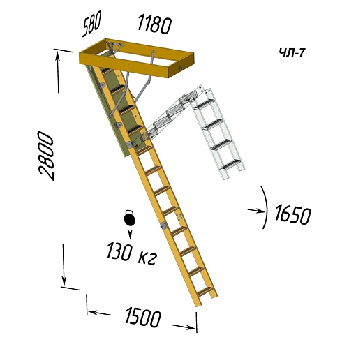 ДЕРЕВЯННАЯ ЧЕРДАЧНАЯ ЛЕСТНИЦА 600Х1200 L-2800 ЧЛ-7