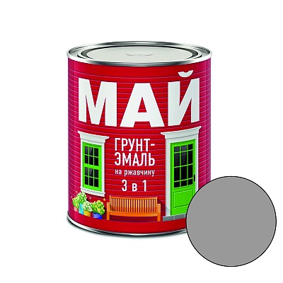 МАЙ "3 в 1" серая 0,8кг грунт-эмаль по ржавчине