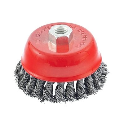 Щетка 75 мм для УШМ, "чашка", М14, омедненная стальная проволока, улучшенная