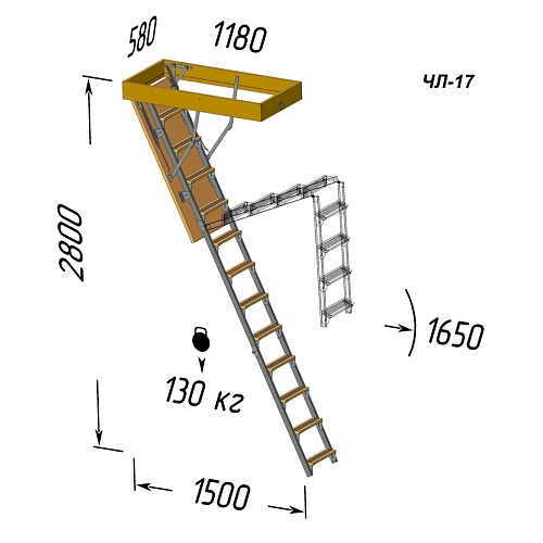 Комб. черд. лестница 600х1200 L-2800мм ЧЛ-17 (Ле)