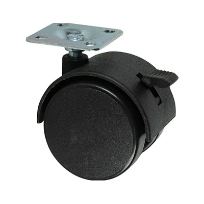 Колесо мебельное поворотное 40мм с тормозом (черный пластик) 6015040