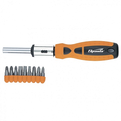 <115455> Отвертка реверсивная, набор бит 9 шт., CrV/Sparta