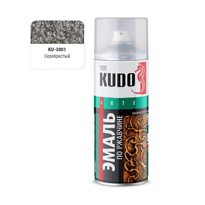 KU-3001 Эмаль молотковая по ржавчине серебристая 520 мл, KUD