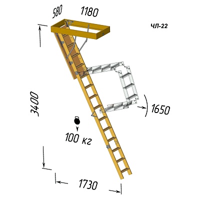ЧЕРДАЧНАЯ  ЛЕСТНИЦА  600х1200 L-3400мм. ЧЛ-22