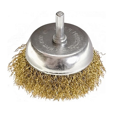 Щетка д/дрели торцевая 65 мм "чашка" со шпилькой, латун. витая проволокa