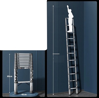 Телескопическая лестница прямая из нерж. стали (4,3 м)