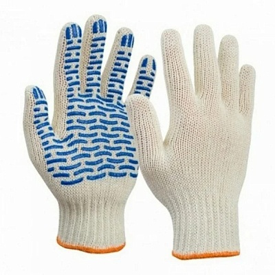 Перчатки х/б с ПВХ Точка УНИВ 4-нити, (бел.основа, желтый. м