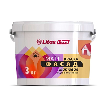 Краска Фасад 3кг водно-дисперсионная матовая  "Литокс" ultra matt