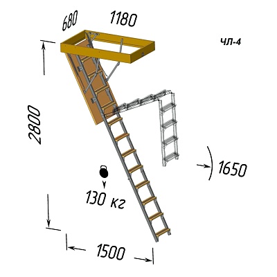 КОМБИНИРОВАННАЯ ЧЕРДАЧНАЯ ЛЕСТНИЦА 700Х1200 L-2800 ЧЛ-4