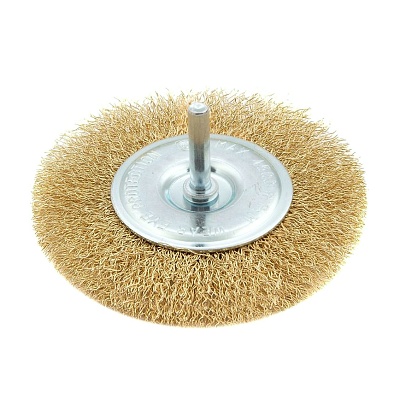 Щетка д/дрели плоская 75 мм со шпилькой, латун. витая проволокa