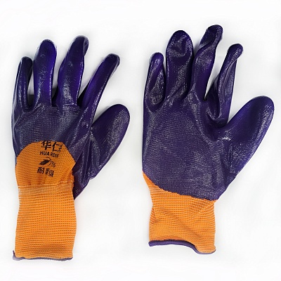 Перчатки нейлон маслостойкие ФИОЛЕТОВЫЕ из бутилкаучука,  облитие 3/4