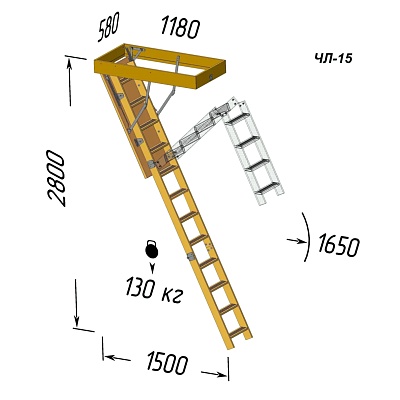 Черд. лестница 600х1200 L-2800мм. ЧЛ-15 (Ле)