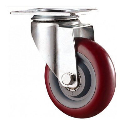 Колесо большегруз. полиуретановое поворотное ПОЛИПРОПИЛЕН КРАСНЫЙ 75мм (Medium) 5023075 PP
