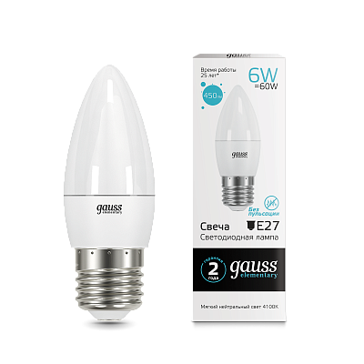 LD33226 Лампа Gauss LED свеча 6W E27 4100K