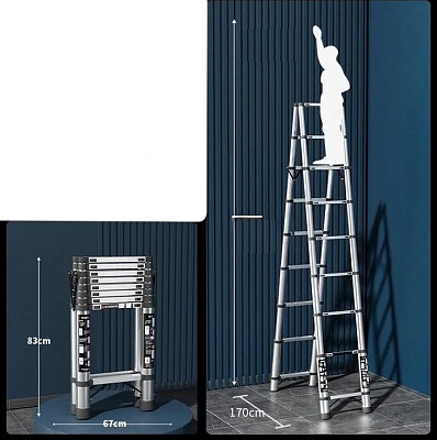 Телескопическая лестница двойная из нерж. стали (2,3 м)