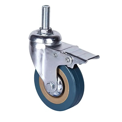 Колесо серая резина болтовое крепление с тормозом (металл) (М10) 75мм (SCTGB93Д) 3064075