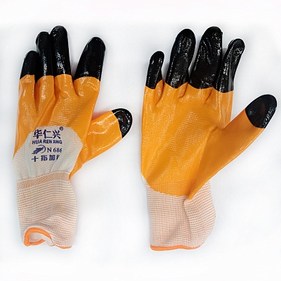 Перчатки нейлон ОРАНЖЕВЫЕ с двойным латексным полуобливом