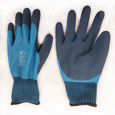 Перчатки латексные водостойкие  СИНИЕ нейлон с полным покрытием