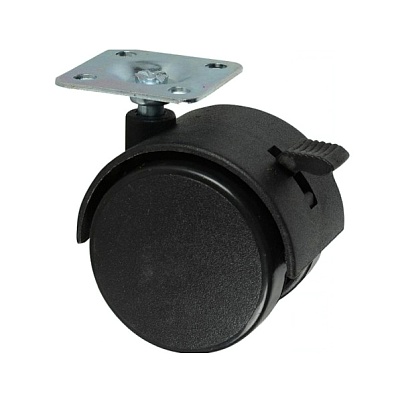 Колесо мебельное поворотное 50мм с тормозом (черный пластик) 6004050