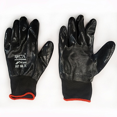 Перчатки нейлон маслостойкие ЧЕРНЫЕ с нитриловым полным обливом