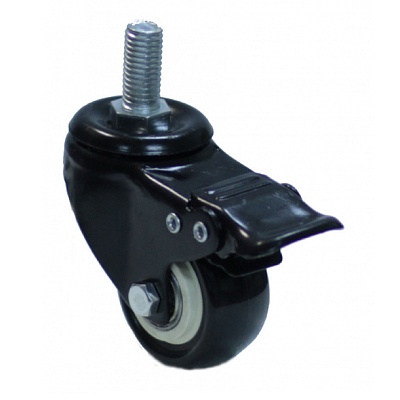 Колесо черная резина болтовое крепление (М10) 40мм с тормозом(металл) 4064040 М10