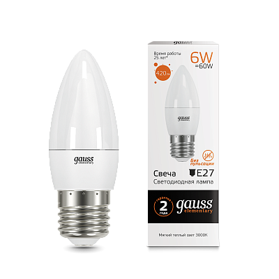 LD33216 Лампа Gauss LED свеча 6W E27 3000K